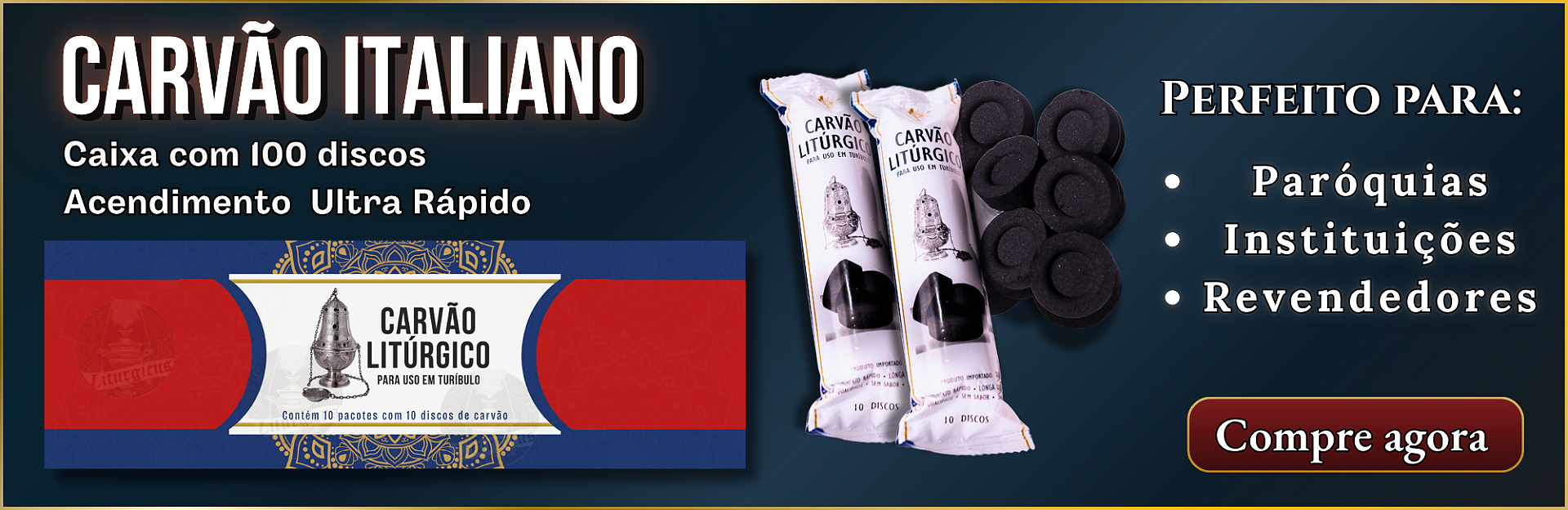 Caixa de Carvão Litúrgico Italiano - rápido acendimento