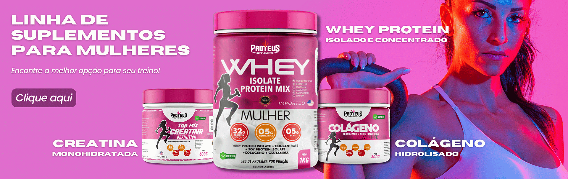 Kit de Suplementos com Whey Protein, Creatina e Colágeno