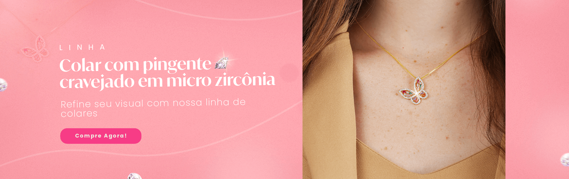 Linha de colar cravejado em zircônia