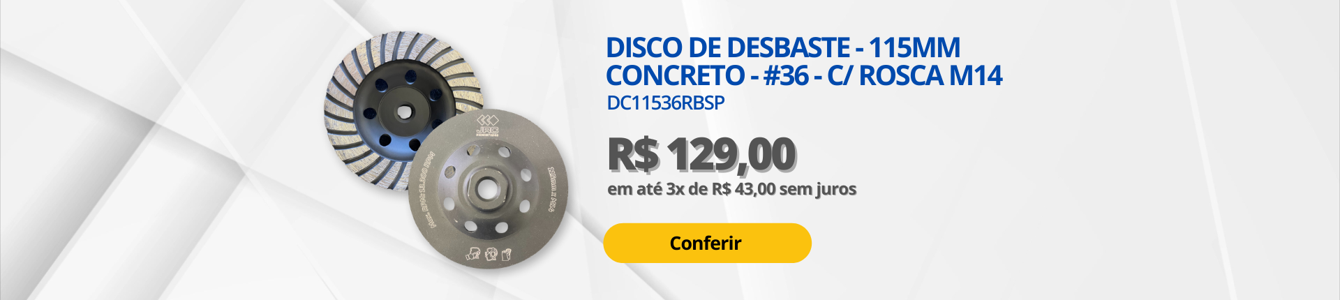 Disco de Desbaste - 115mm - Concreto - #36 - c/rosca M14 - BSP