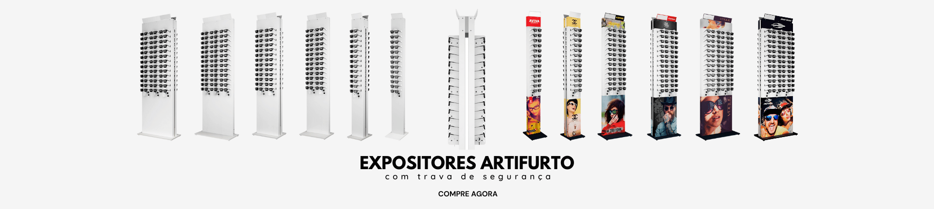 Expositores para óculos com trava de segurança