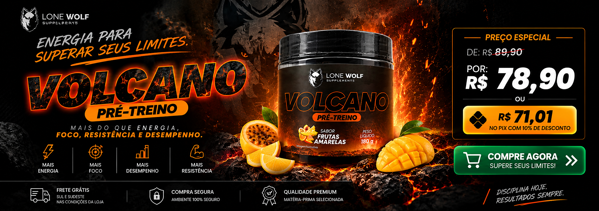 Pré-Treino 180g VOLCANO - Lone Wolf Supplements