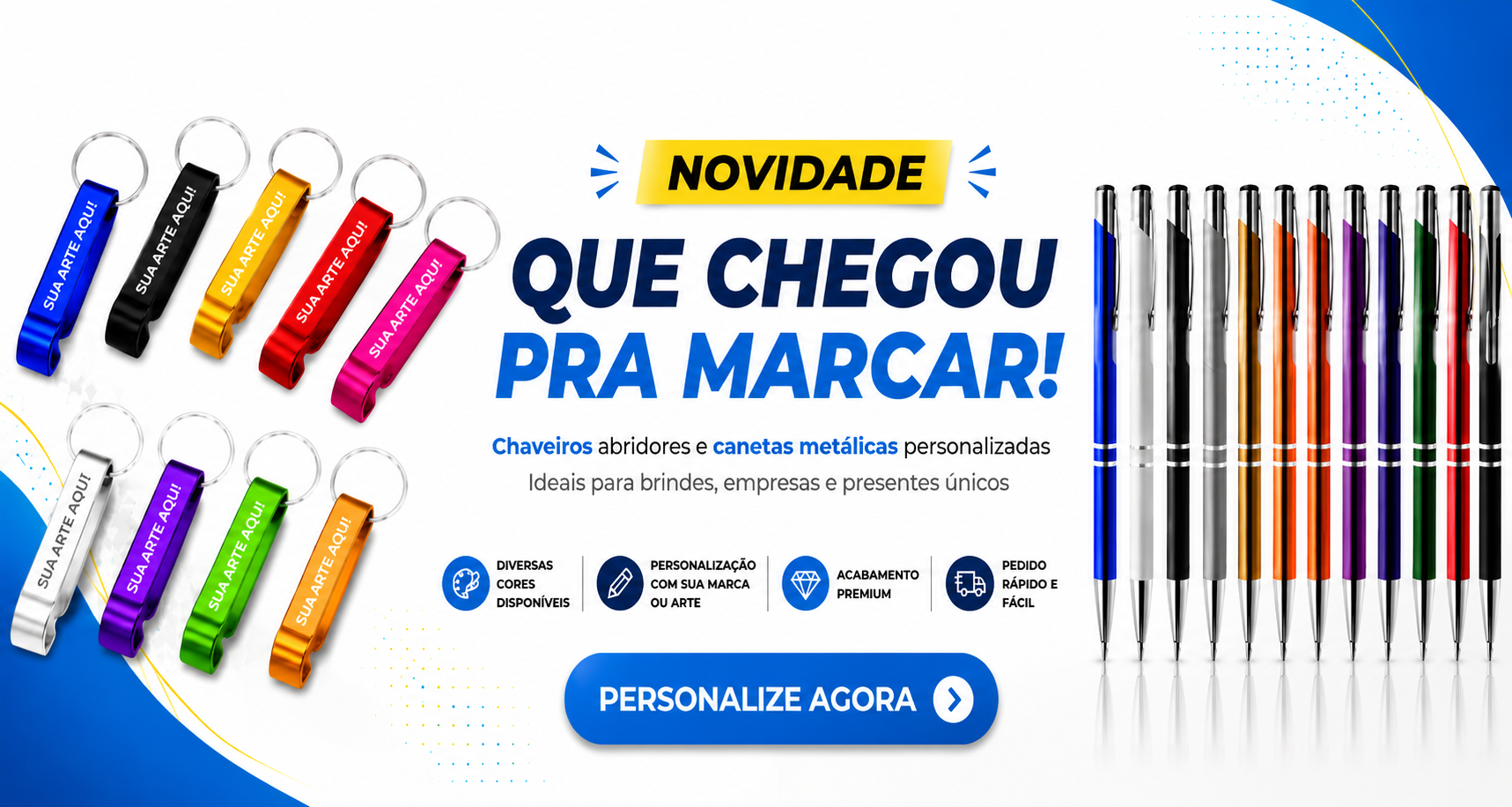 canetas e chaveiros