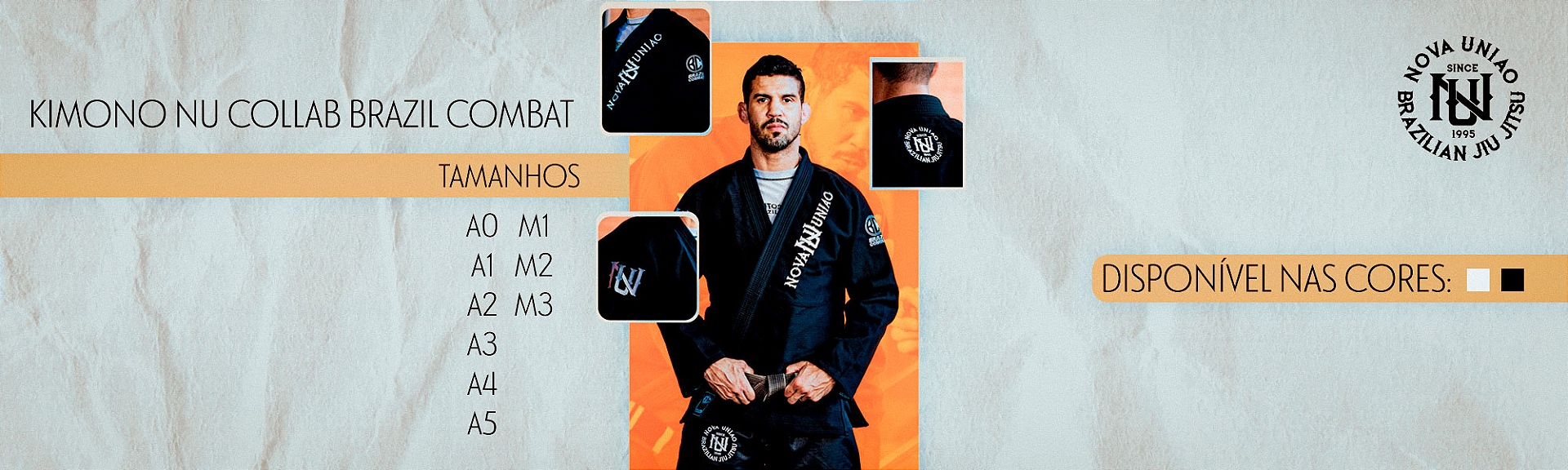 Kimono NU collab Brazil Combat Preto - Bordado