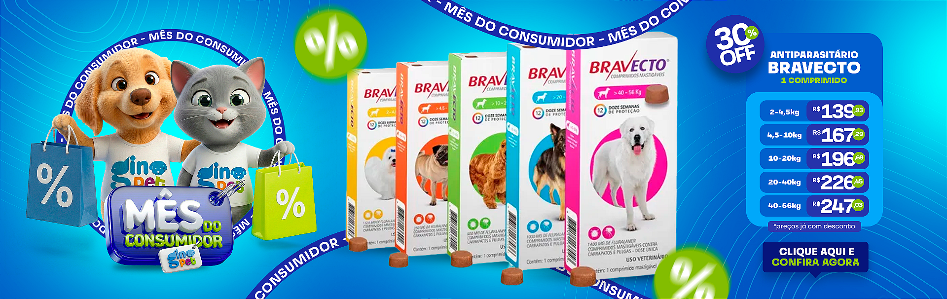 Full banner mês do consumidor gino pet bravecto