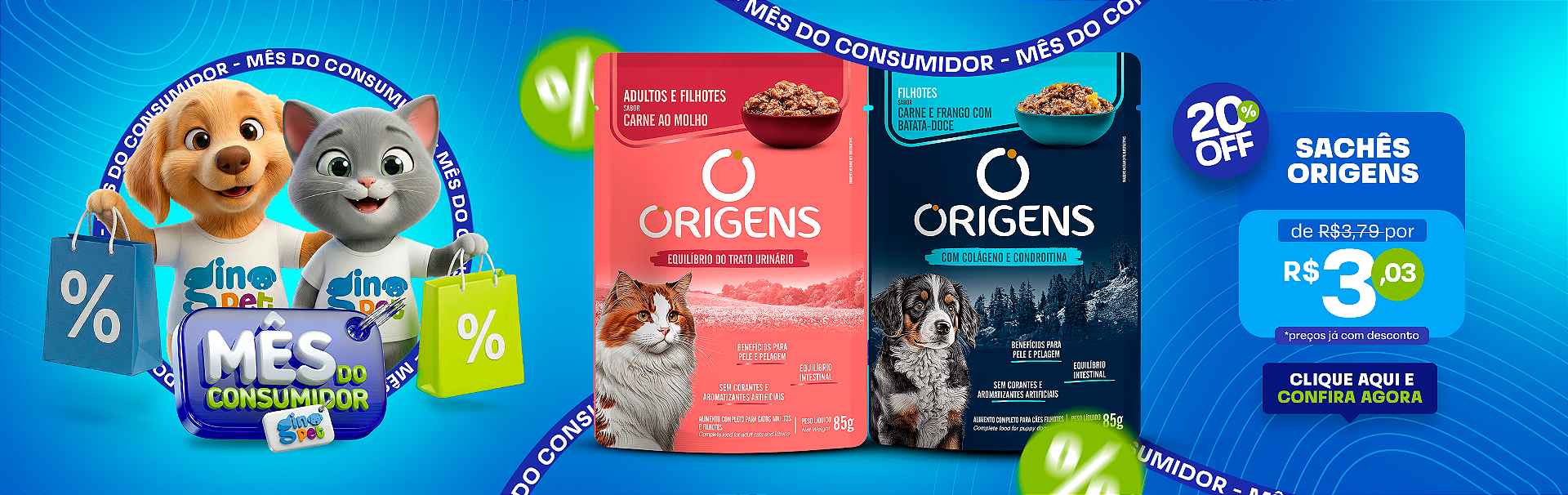 Full banner mês do consumidor gino pet origens sache