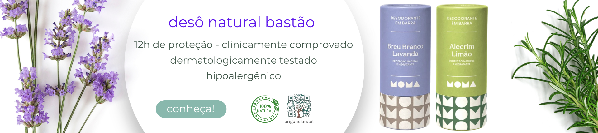 Moma Natural - Desodorante Natural Vegano Bastão Stick. Ingredientes Naturais. Selo Origens Brasil.  Desodorante Sem Alumínio