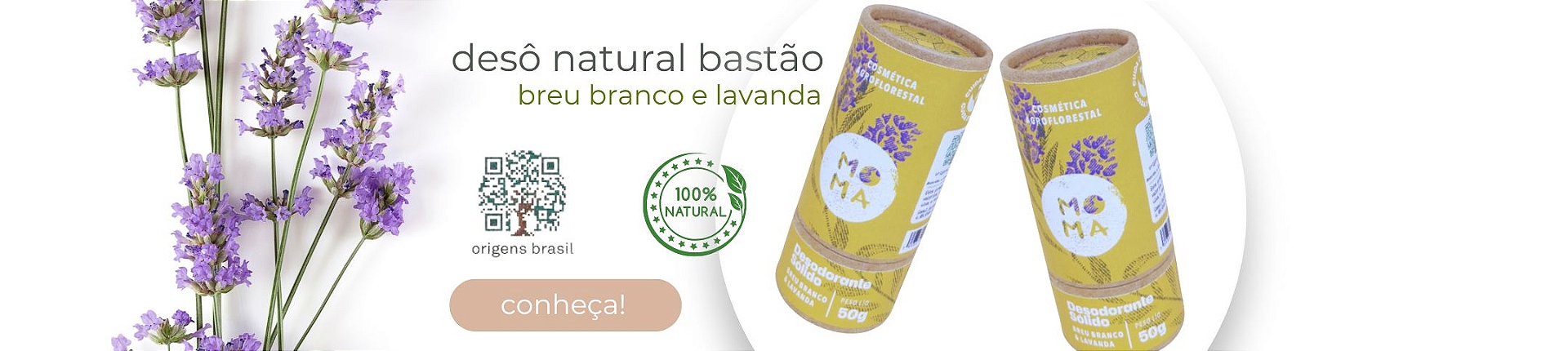 Moma Natural - Desodorante Natural Vegano Bastão Stick. Ingredientes Naturais. Selo Origens Brasil.  Desodorante Sem Alumínio