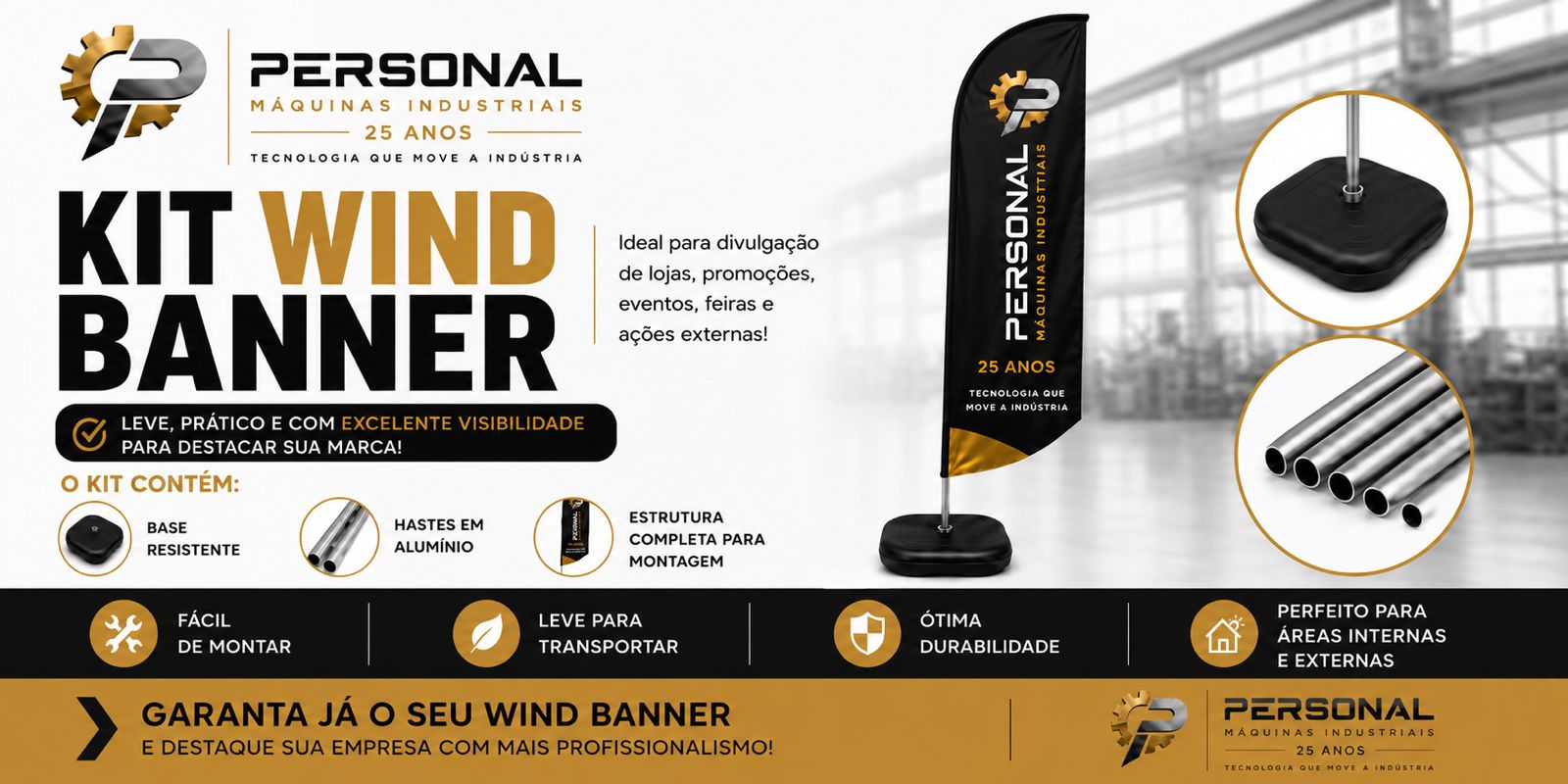 Kit Para Wind Banner Haste De Aluminio e Base Quadrada