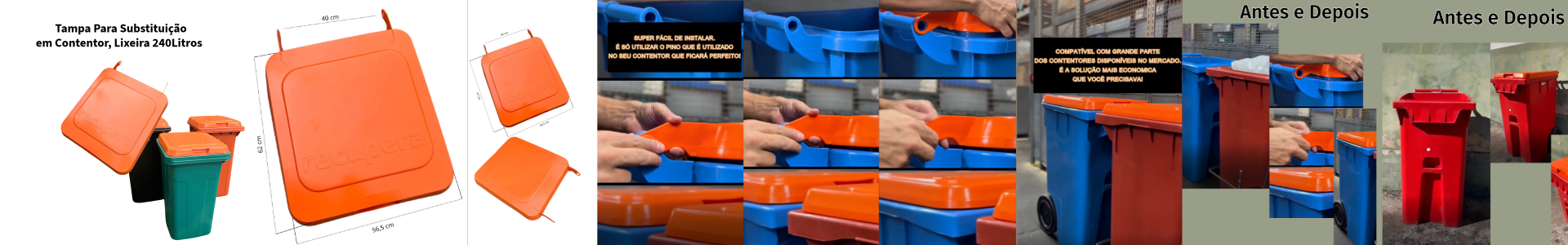 Tampa Contentor Laranja 240 Litros Laranja