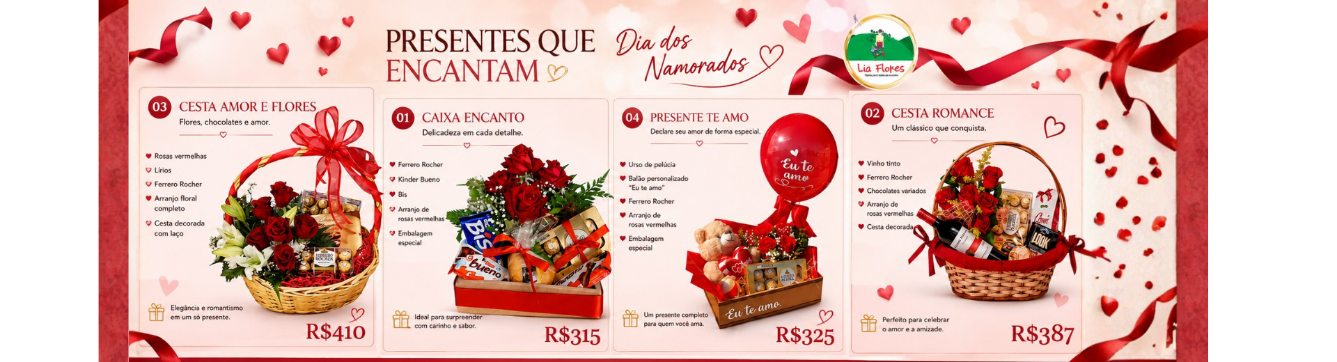 Cestas comestíveis Dia dos Namorados