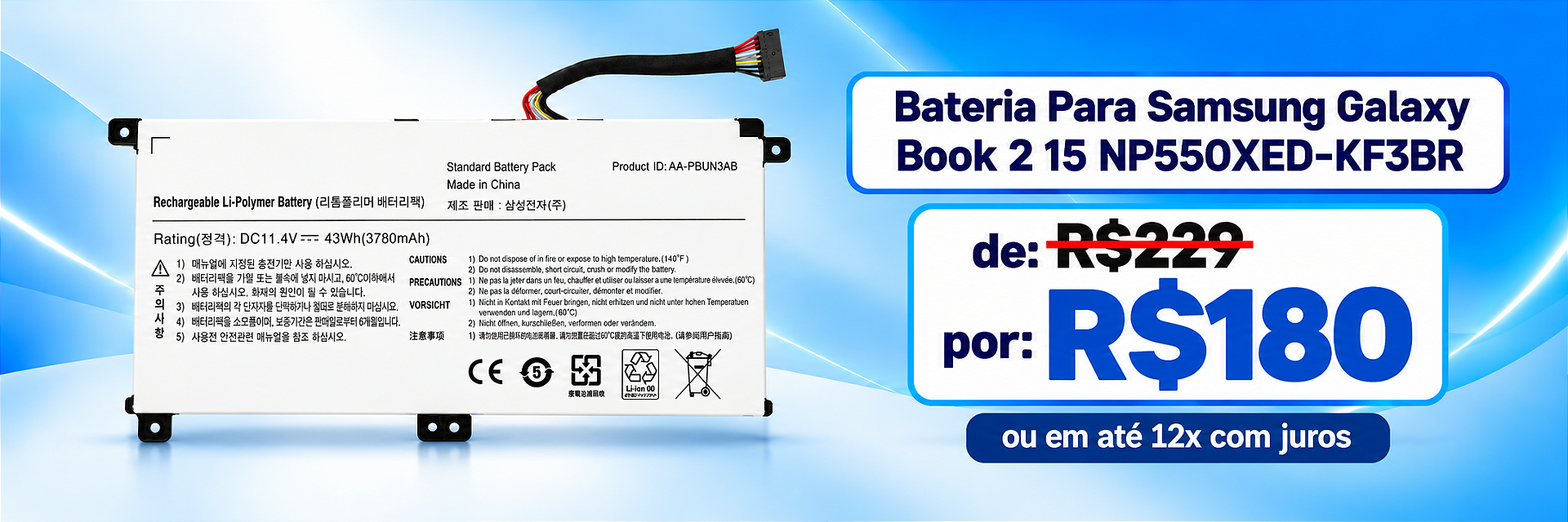 Bateria Para Samsung Ativ Book Np300e5l-kf1br-3 11.4v 43wh (Conector Preto)