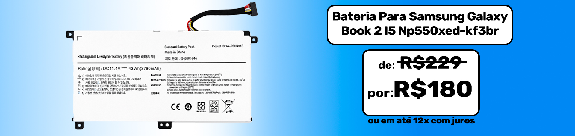 Bateria Para Samsung Ativ Book Np300e5l-kf1br-3 11.4v 43wh (Conector Preto)