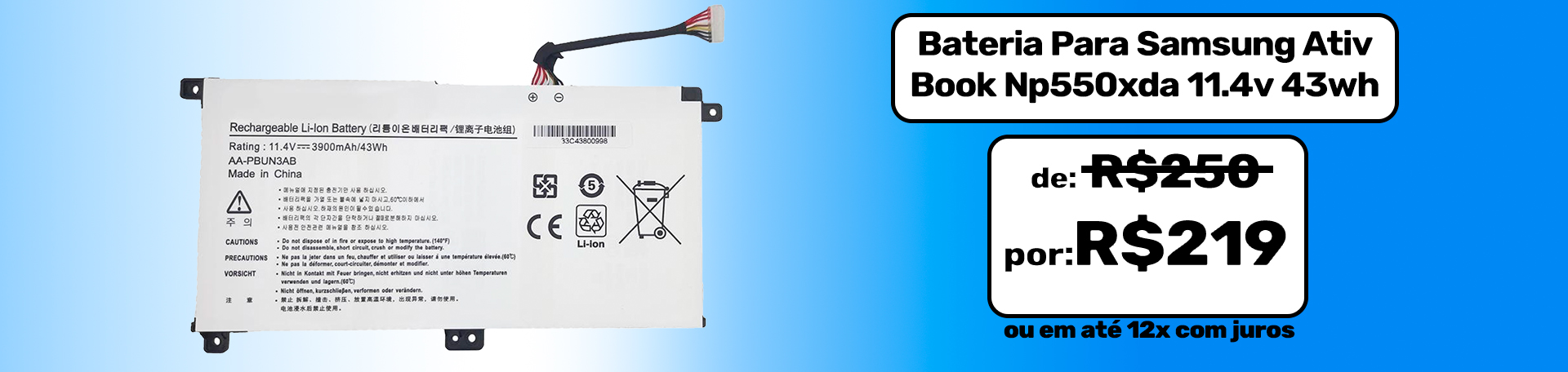 Bateria Para Samsung Ativ Book Np550xda 11.4v 43wh (Conector Branco)