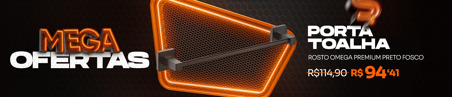 Porta Toalha Rosto Omega Preto Fosco