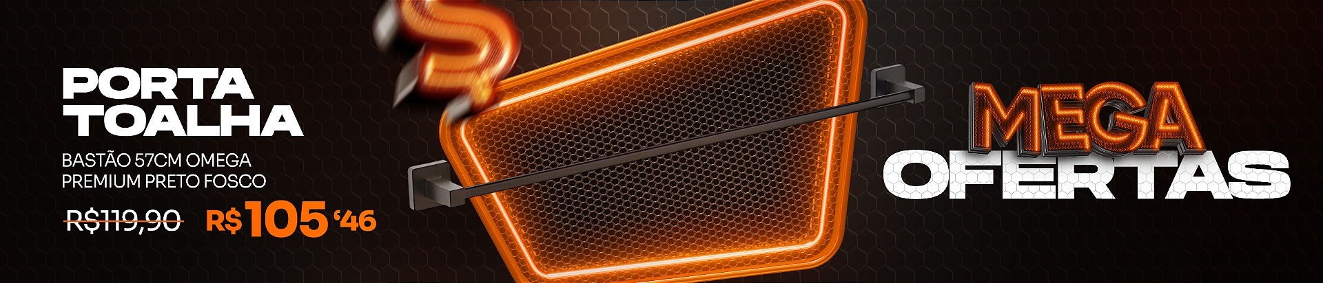 Porta Toalha Bastão Preto Fosco