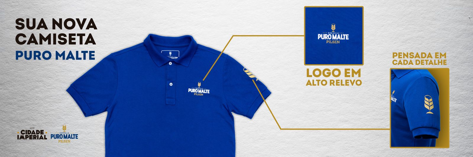 Camiseta Polo Puro Malte em Alto Relevo - Azul