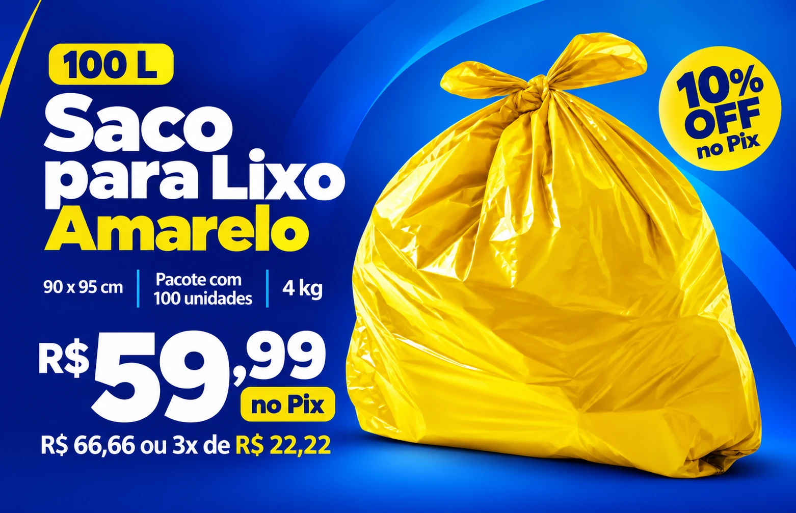 Saco para Lixo 100 L Amarelo - R$ 59,99 no Pix