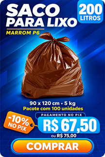 Saco para lixo 200 litros marrom P6, 90 x 120 cm, 5 kg - R$ 67,50 no Pix