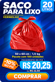 Saco para lixo 20 litros vermelho, 50 x 60 cm, 1,5 kg - R$ 20,25 no Pix