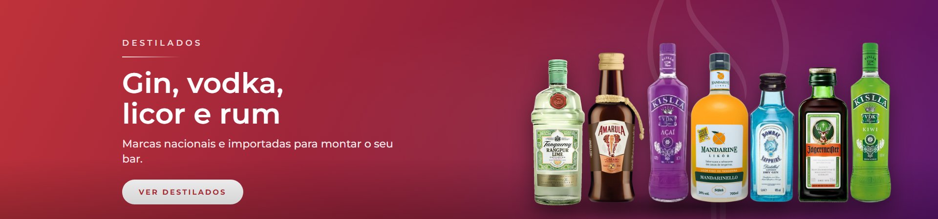 Gin, vodka, licor e rum