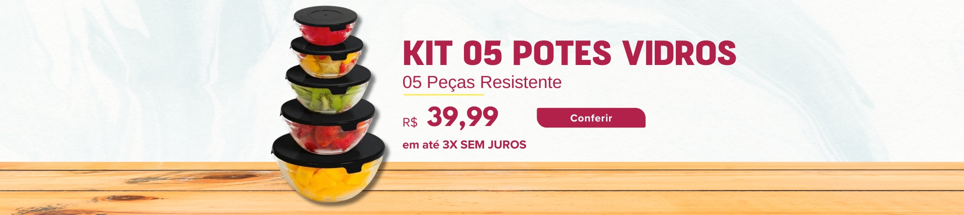 Kit 05 Peças potes