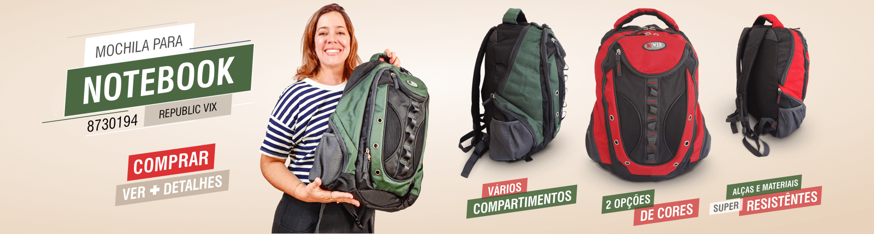 Mochila Rep Vix - 8730194 verde vermelha