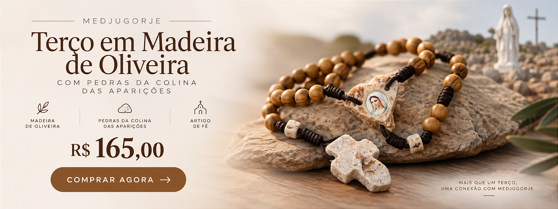 Terço de Madeira com Pedra