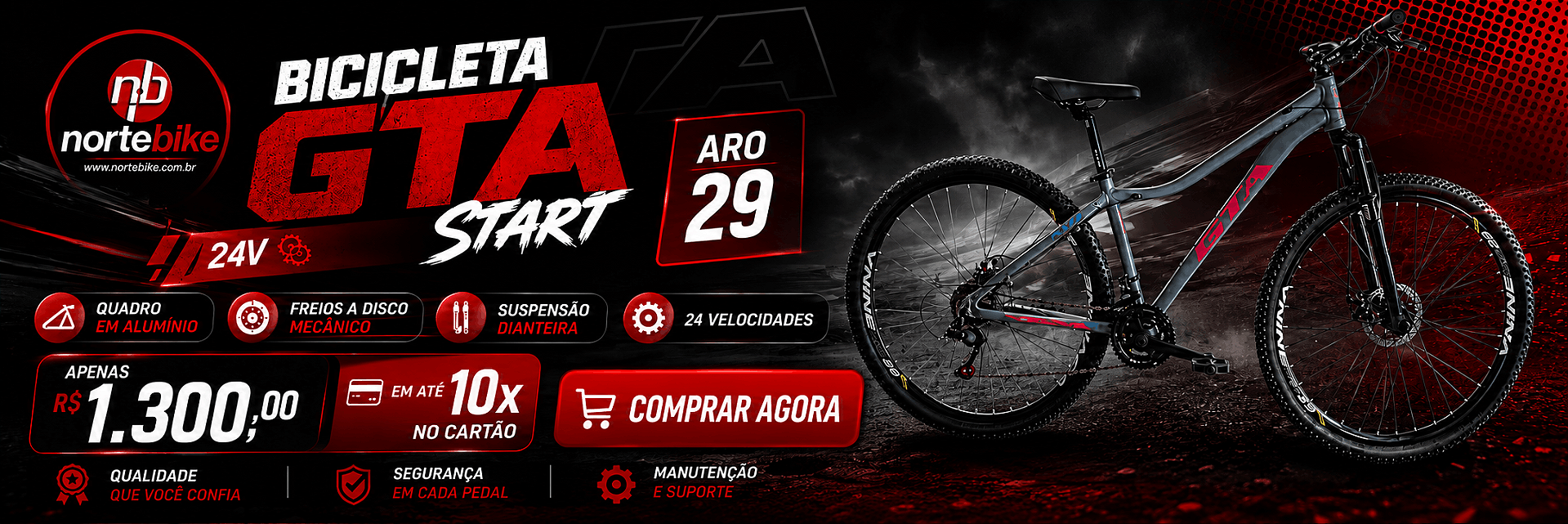 Bicicleta GTA START CinzaRosa 24v Tam. 15.5