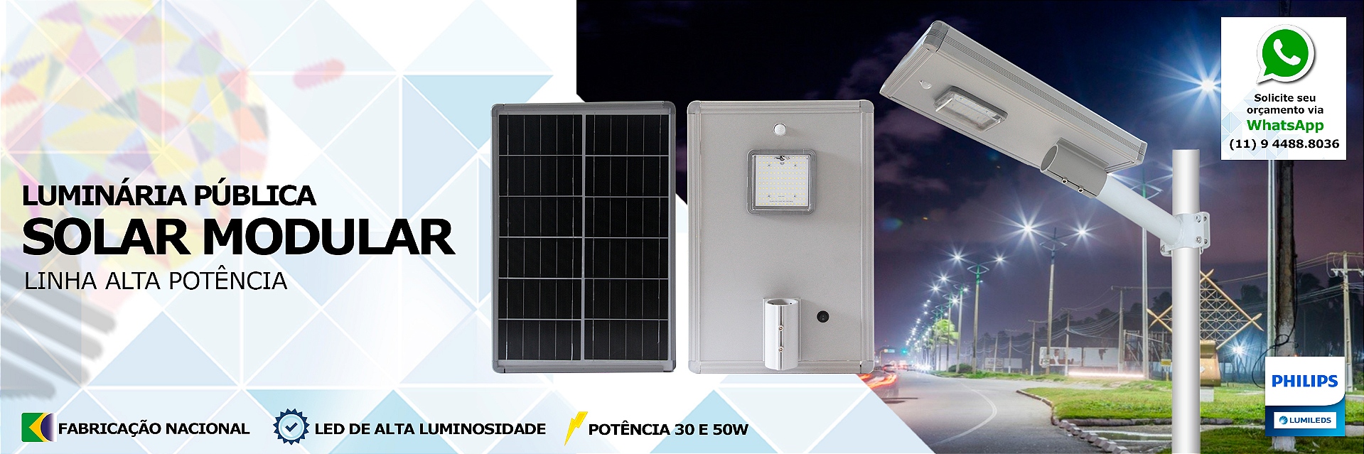 Luminária LED Solar Poste