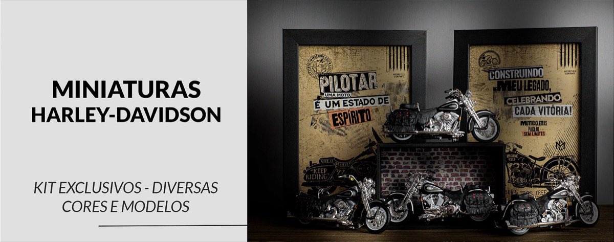 Miniaturas Harley-Davidson: kits com expositor e quadros