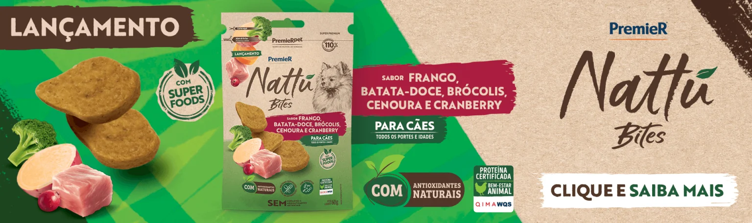Petisco Premier Nattu Batata Doce Bits para Cães Adultos