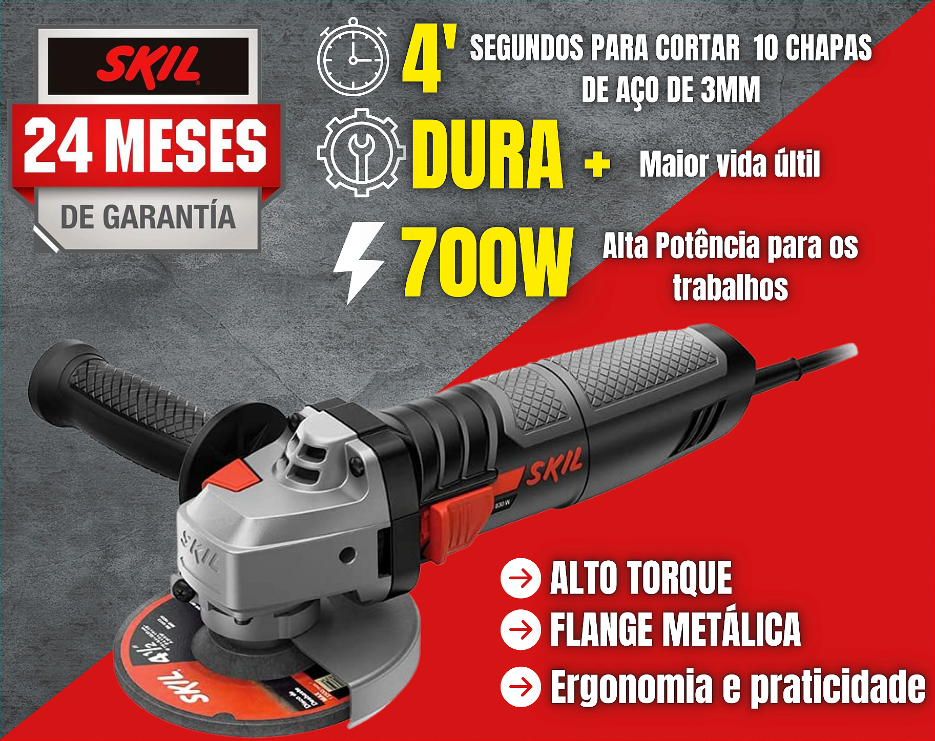 Esmerilhadeira Elétrica Angular Skil 9002 11000rpm 700W 4 1/2 (115mm) -  Centro das Máquinas - Roçadeira, Motosserra, Motobomba, Pulverizador, Motor  Estacionário, Gerador de Energia, Perfurador de Solo