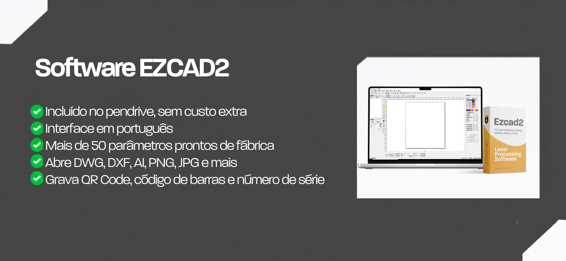 Software EZCAD2 incluído com a Mini CO2 Laser