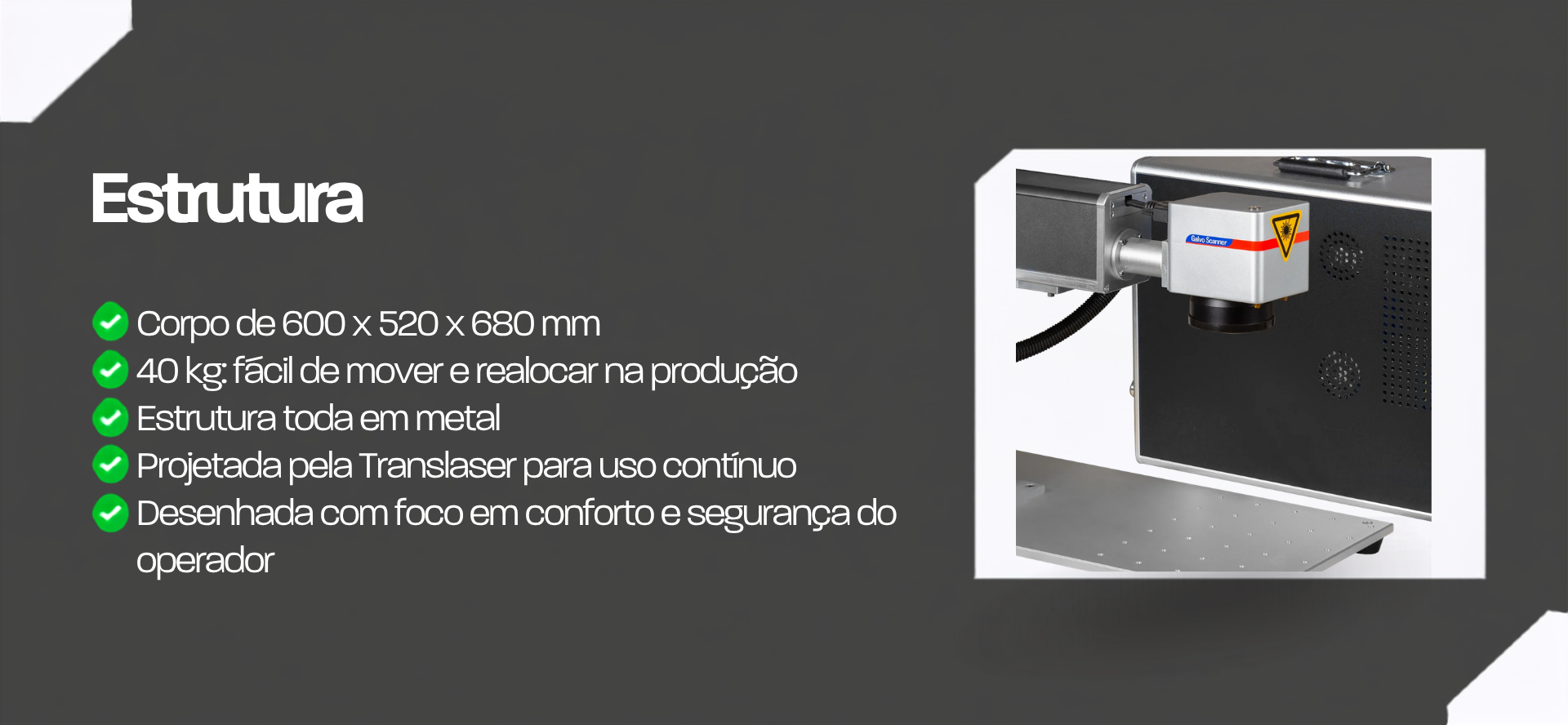 Estrutura de metal da Máquina de Gravação a Laser de Fibra 20 W