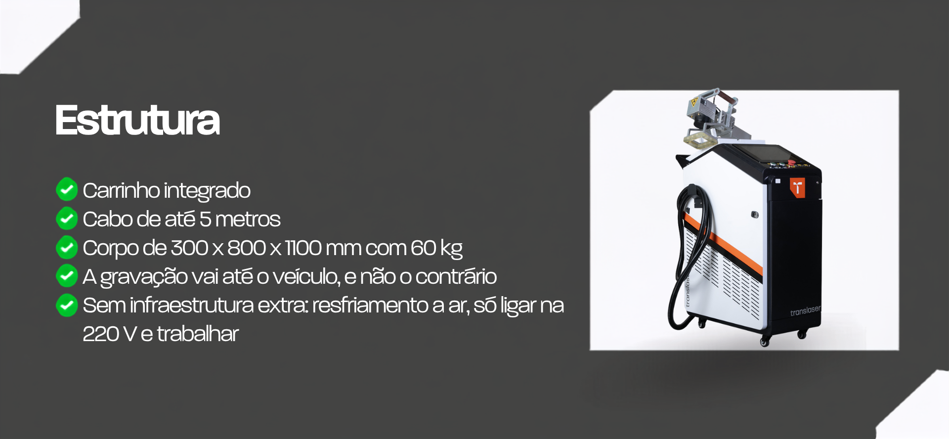 Estrutura com carrinho da Fibra Portátil