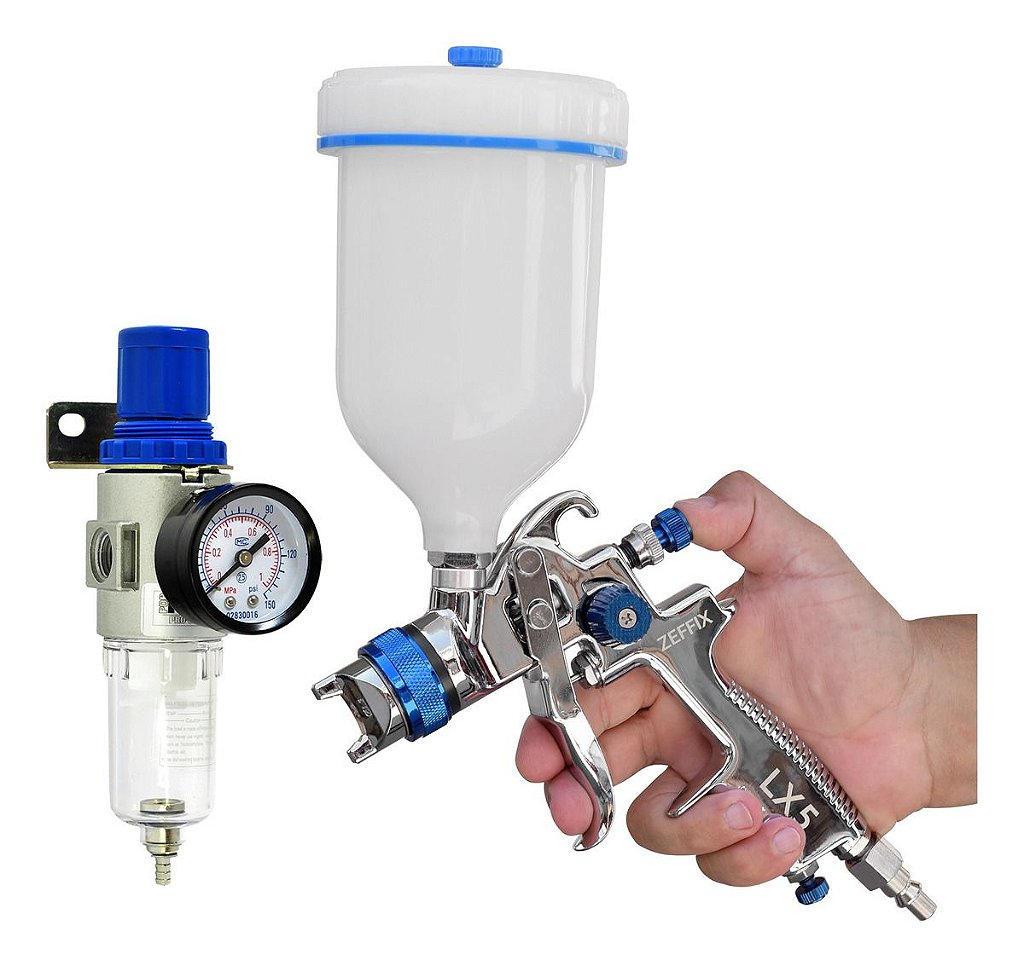 Pistola de Pintura Hvlp Zeffix Lx5 Bico 1,3mm com Filtro Regulador
