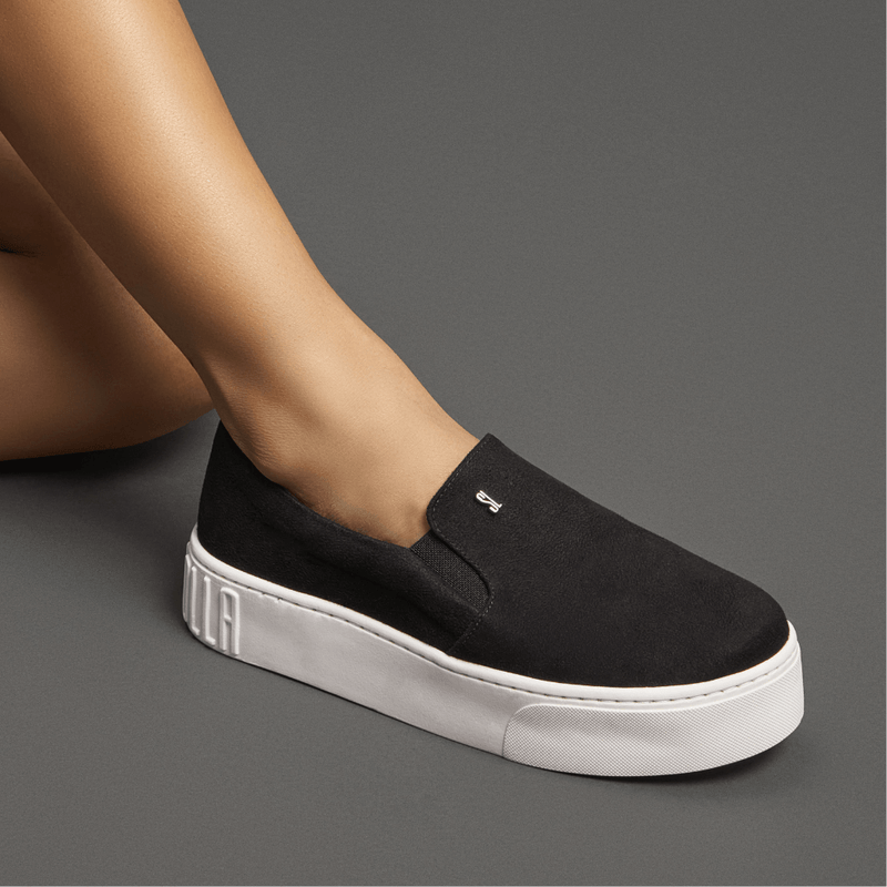 Tenis Slip On Santa Lolla Suede Sola Alta Preto