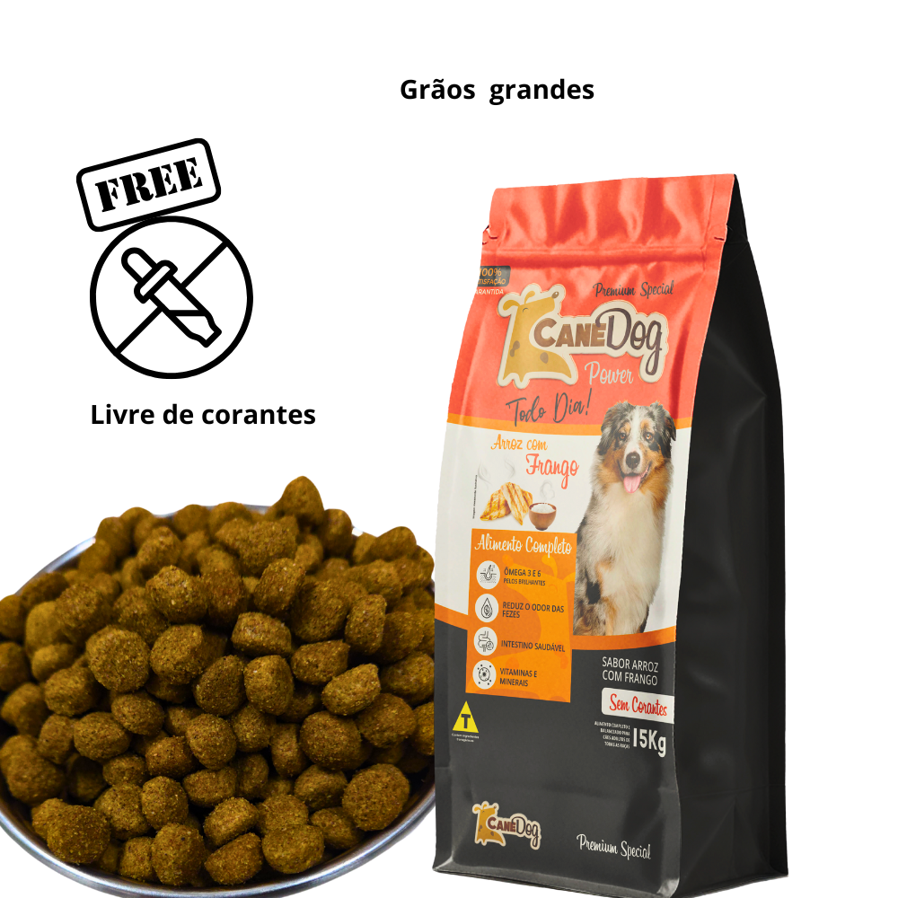 ação para cães grandes, ração premium especial, ração sem corantes
