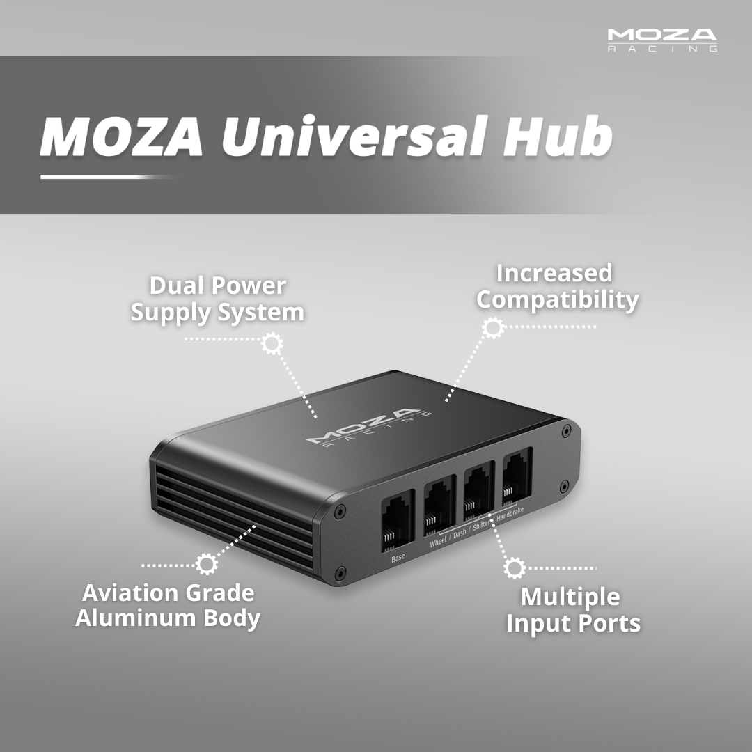 O MOZA Universal Hub apresenta um design totalmente metálico com rigidez e durabilidade excecionais.