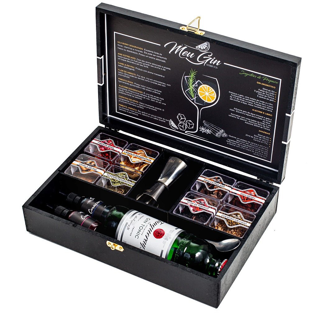 Kit Gin Tanqueray 8 Especiarias + Dosador+ Colher +2 Xaropes - Meu Gin  Premium