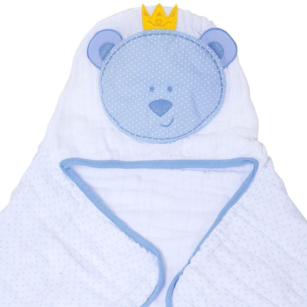 TOALHA BANHO FELPUDO PARA BORDAR BABY LOVE LISO COM CAPUZ E FRALDA - AZUL  BEBÊ