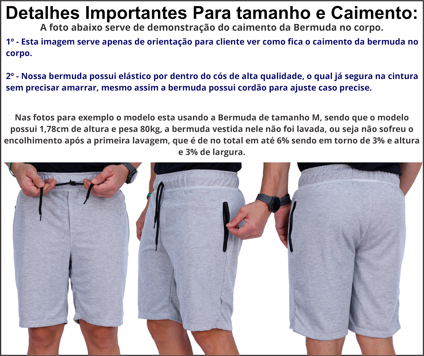 Caimento da bermuda moletinho masculina MXD