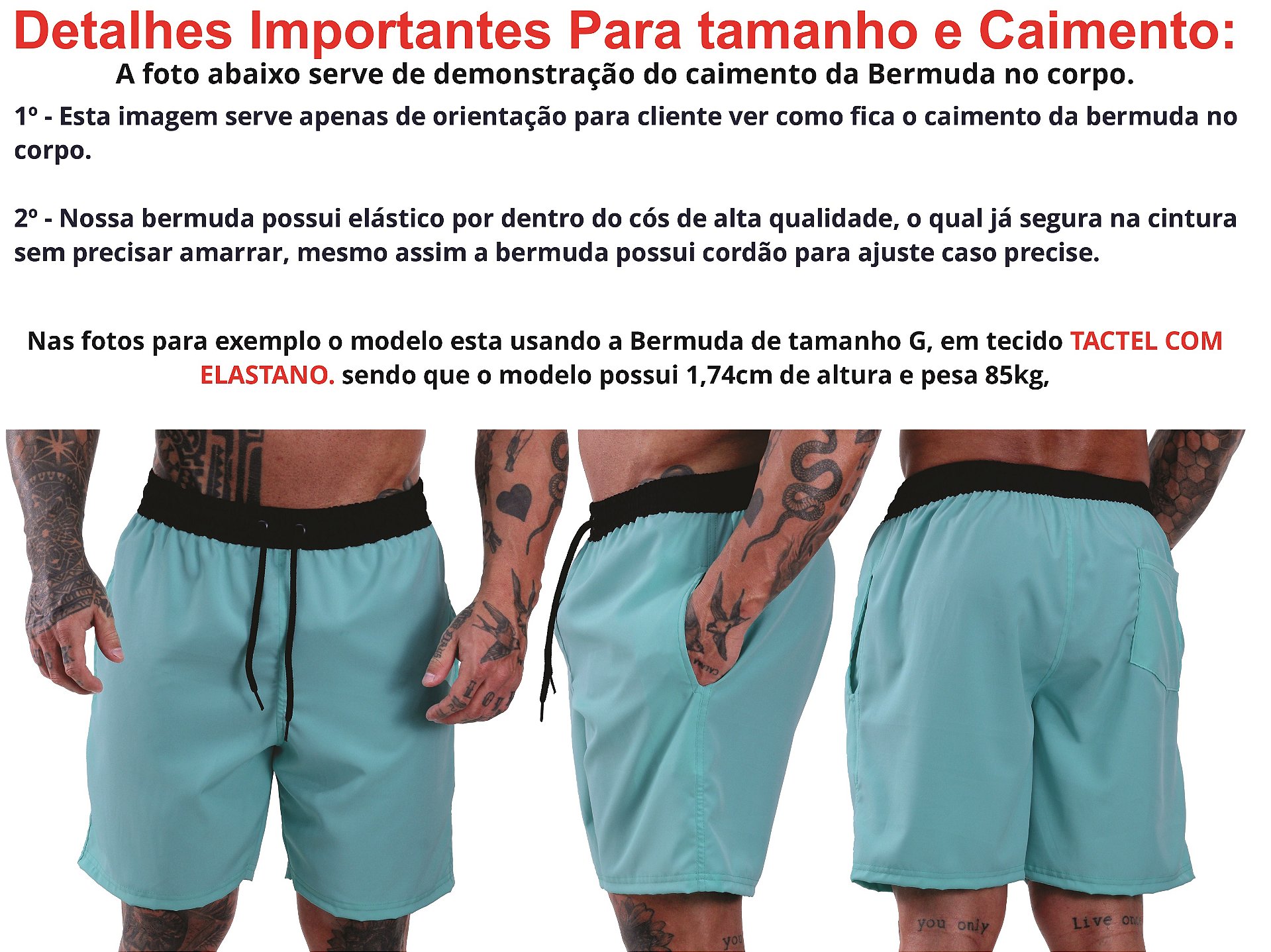 Caimento – Bermuda Tactel com Elastano