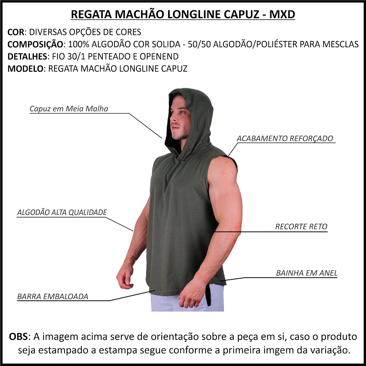 Detalhes – Regata Machão Longline com Capuz