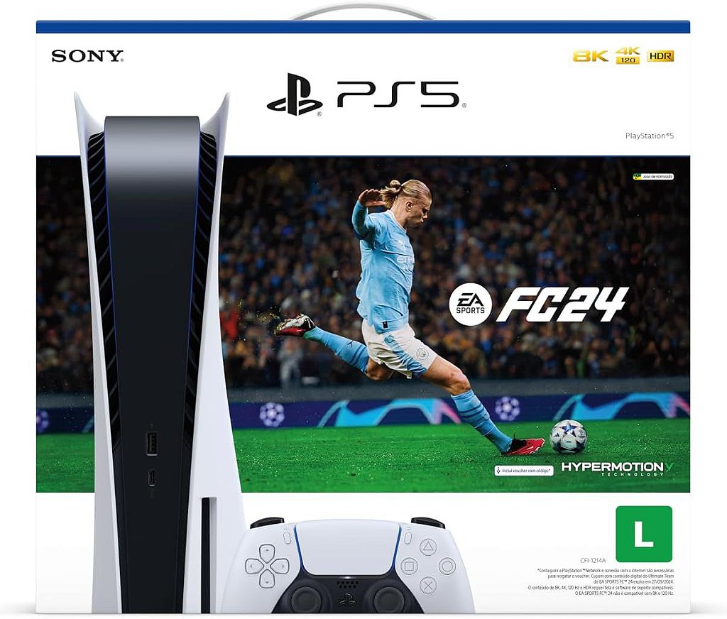 Console Playstation 5 + Jogo EA Sports FC 24 + 01 Controle DualSense Sony  SSD 825GB Branco - Sony