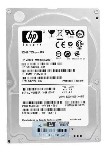 HD Hp 500gb Sas 7.2k 2.5 Mm0500famyt 507610-b21 507609-001