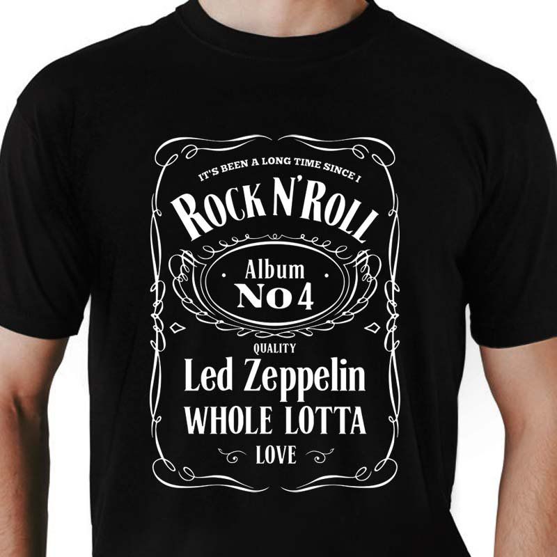 Camiseta Led Zeppelin Rock and Roll Whisky | 100% Algodão