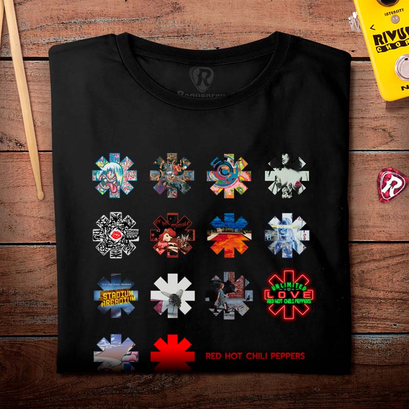Camiseta Red Hot Chili Peppers Discografia Preta | 100% Algodão