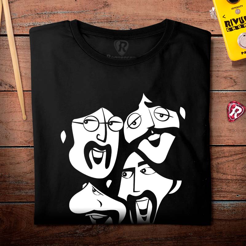 Camiseta Beatles Faces Cartoon | 100% Algodão - Roquenrou